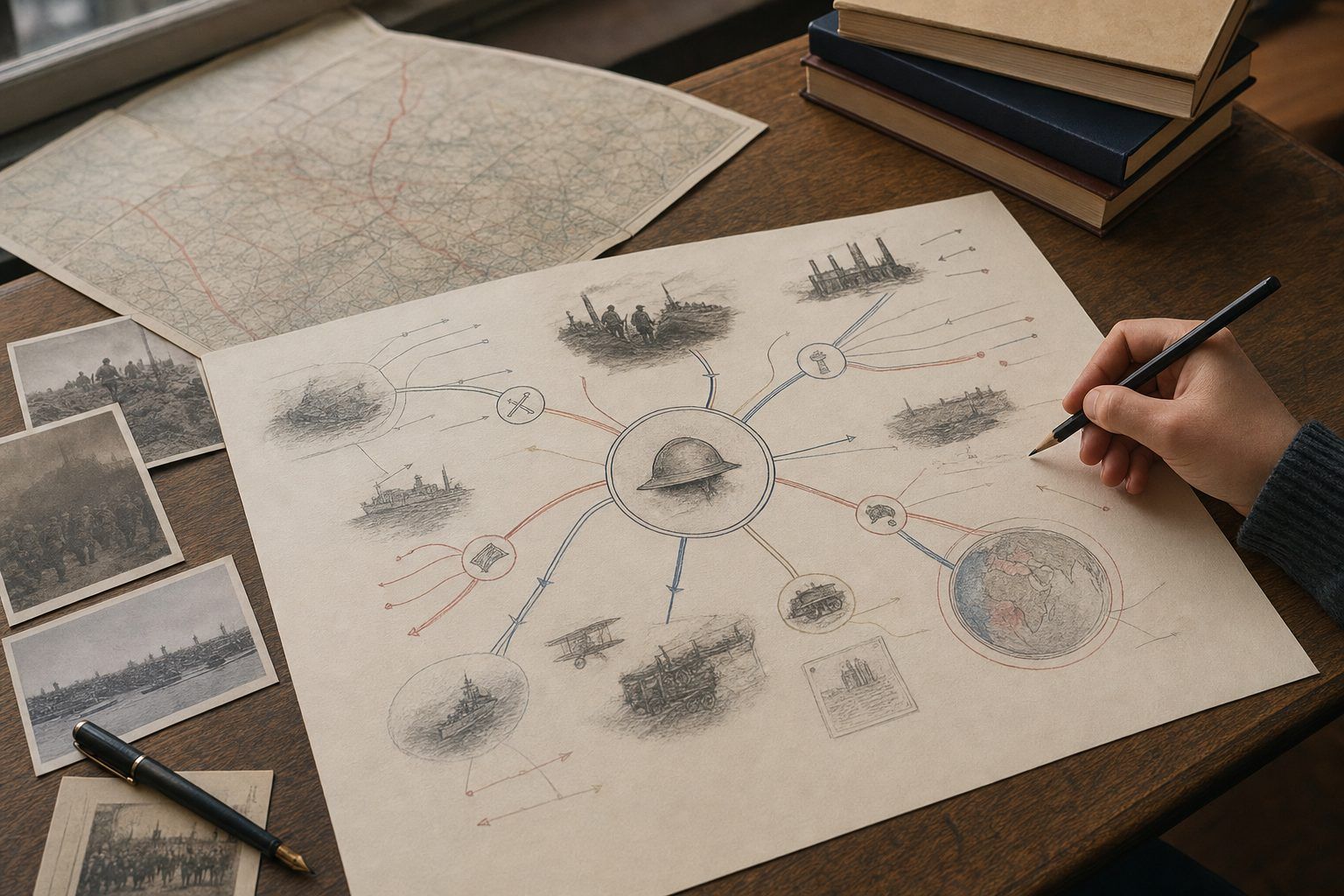 Exemple de carte mentale&nbsp;: une guerre totale de 1914 à 1918