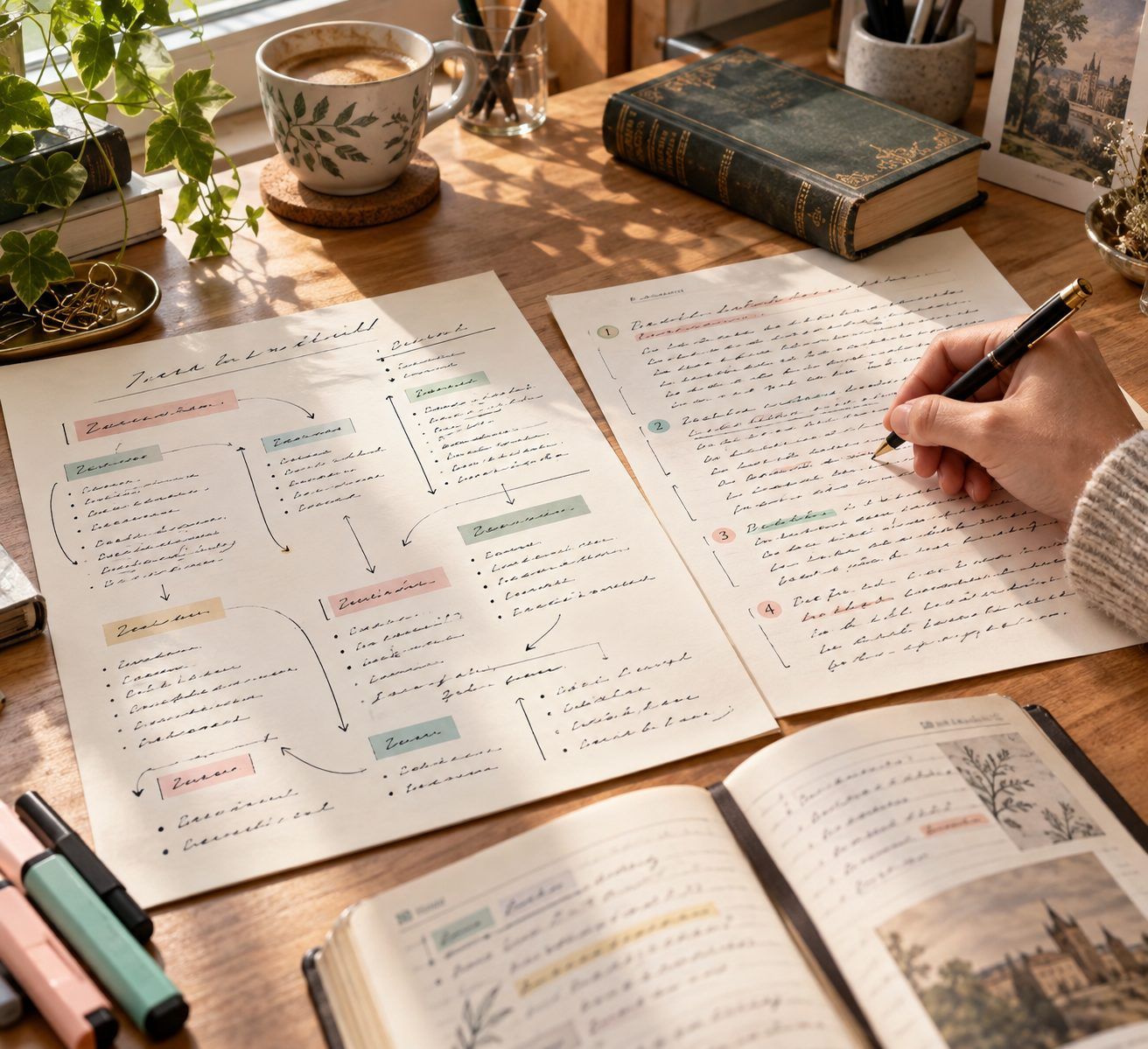 Un plan détaillé et un paragraphe rédigé, étape par étape